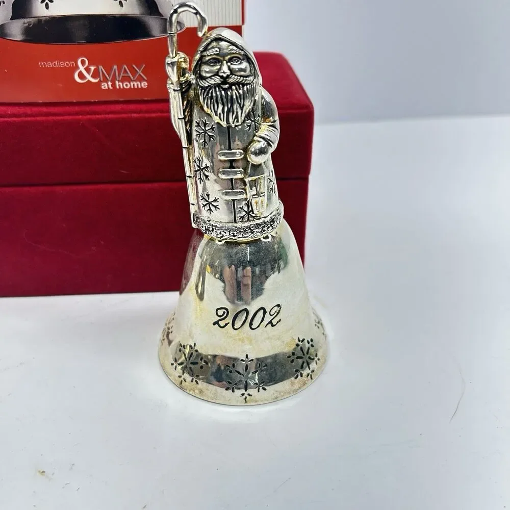 2 Vintage Silverplated Christmas Bells 2000 Dove & 2002 Santa Father Christmas